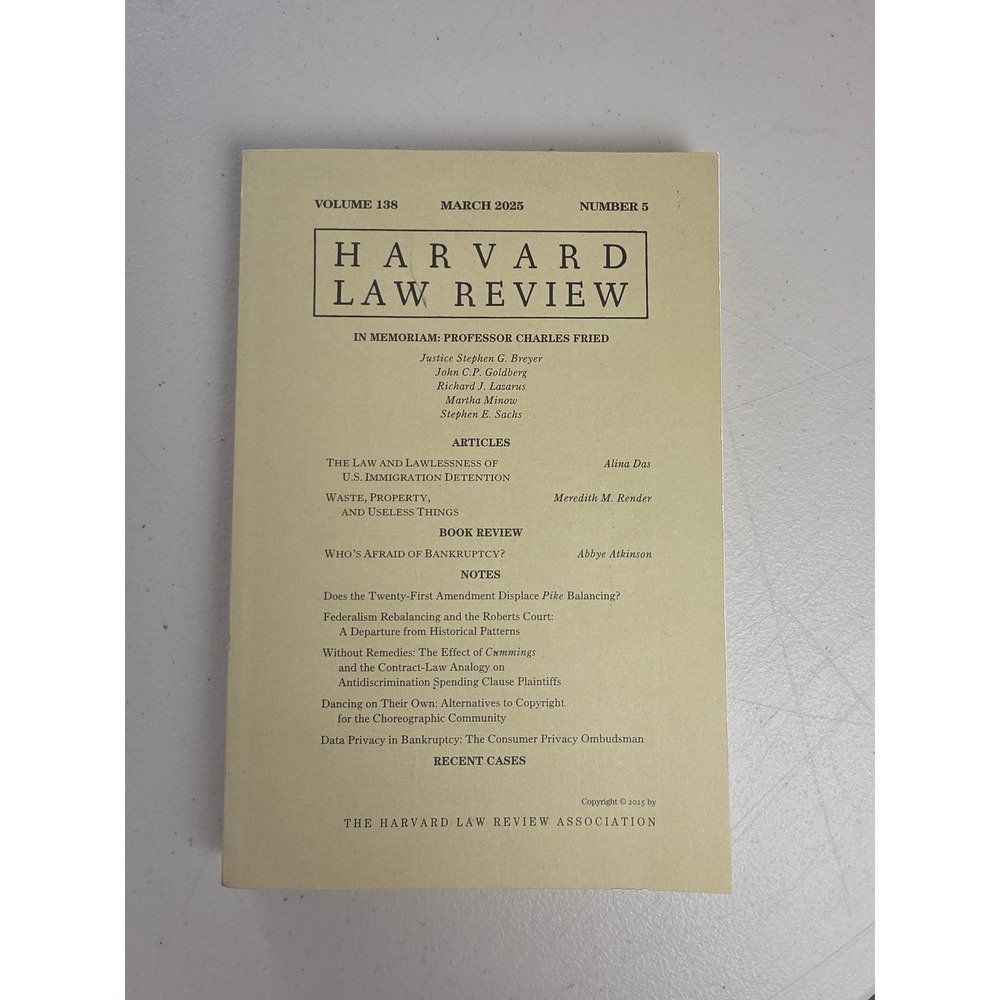 Harvard Law Review Vol 138 No 5 March 2025 Professor Charles Fried Memorial
